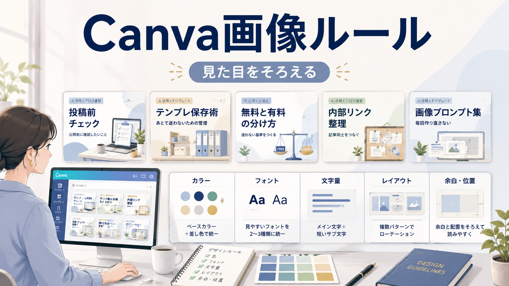 Canvaで作るブログ用アイキャッチ画像の色や構図をそろえるルールを整理したアイキャッチ画像