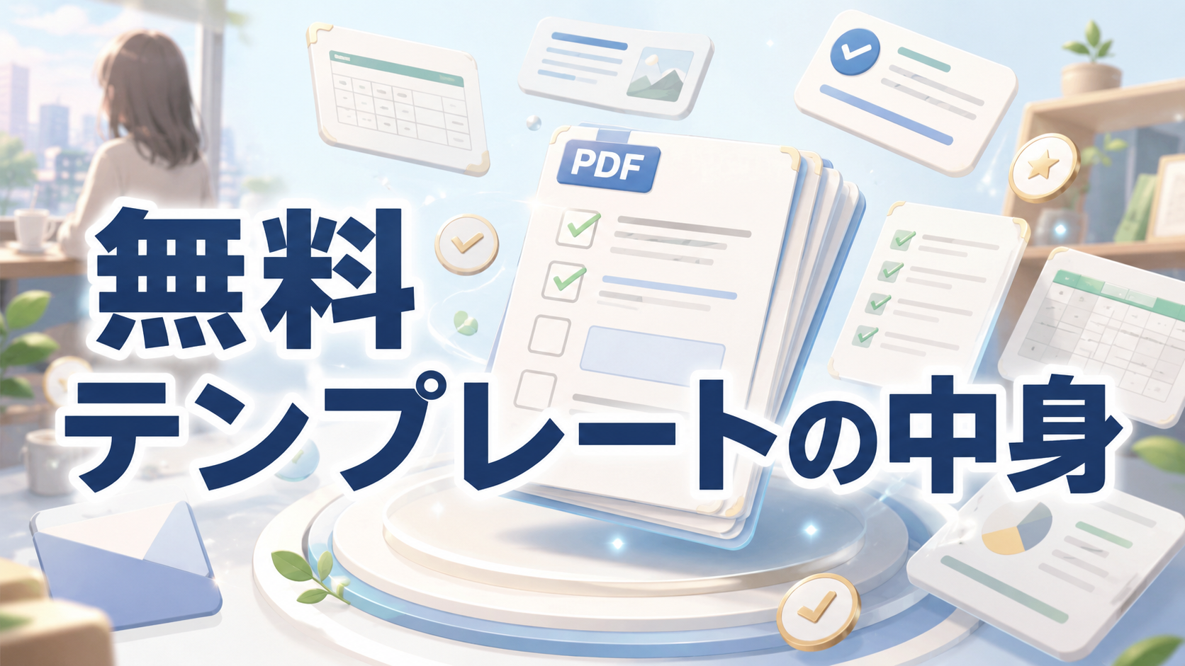 無料テンプレートの中身を整理するためのチェックリストやPDFカードを描いたアイキャッチ画像