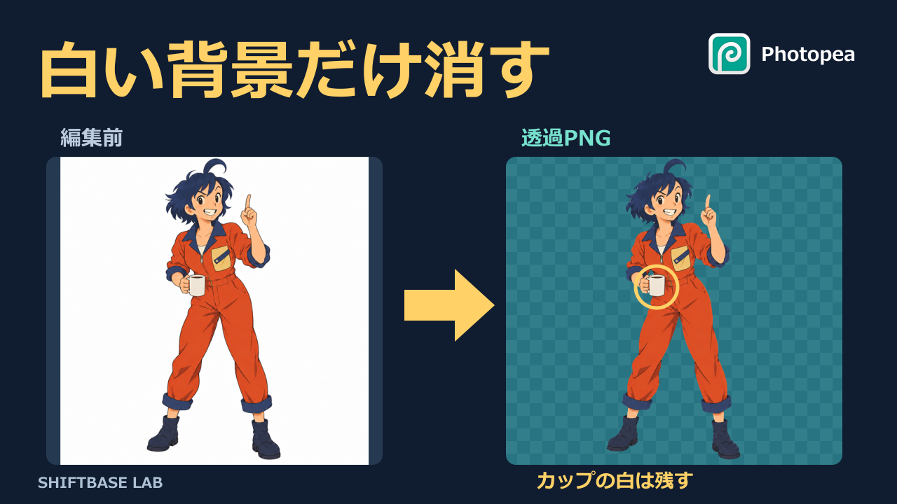 Photopeaで白い背景を透明にする完成例
